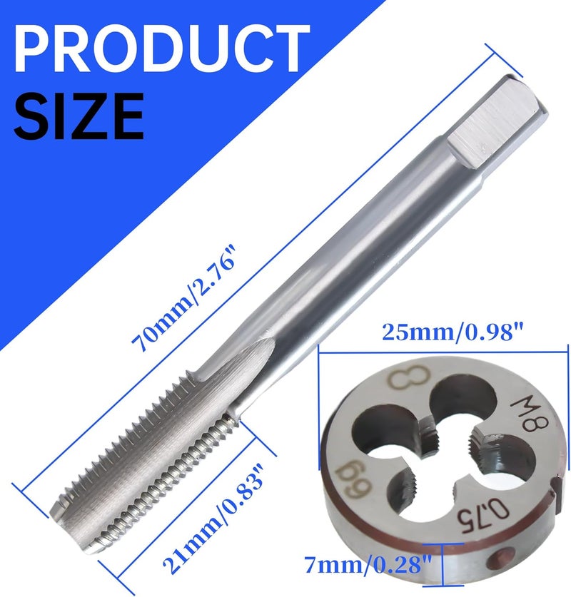 MCSDFN M8 x 0.75 Metric Tap and Die Set, M8 x 0.75mm High-speed Steel Machine Tap and Die Set, Right Hand Thread Tap and Round Thread Die - Image 2